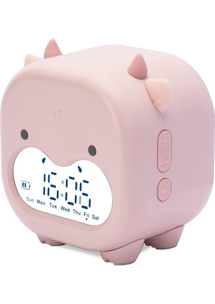 Çocuklar Çalar Saat Çocuk Odası Tarih Sıcaklık Erteleme Uyandırma Işığı ve Gece Lambası Erkek Kız Hediyeler Için USB ile Sevimli Dijital Inek Saati (Pembe) (Yurt Dışından)