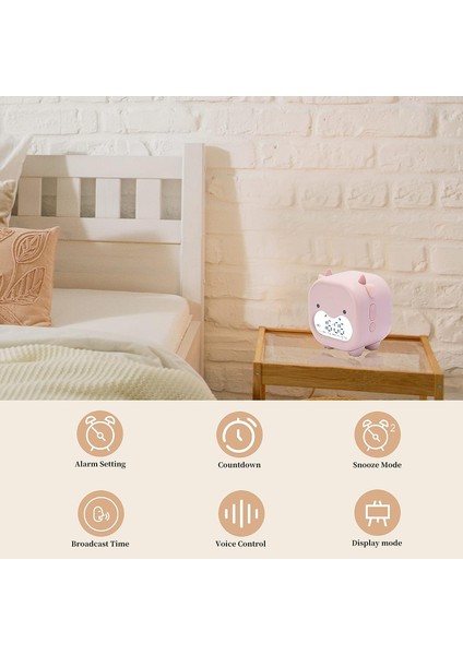 Çocuklar Çalar Saat Çocuk Odası Tarih Sıcaklık Erteleme Uyandırma Işığı ve Gece Lambası Erkek Kız Hediyeler Için USB ile Sevimli Dijital Inek Saati (Pembe) (Yurt Dışından) fiyatları