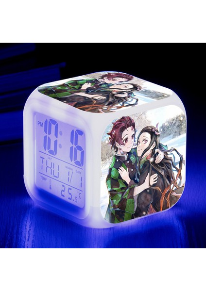 Anime Çalar Saat Tek Parça LED Kare Saat Zaman, Sıcaklık, Alarm, Tarih ile Dijital Çalar Saat (Yurt Dışından)