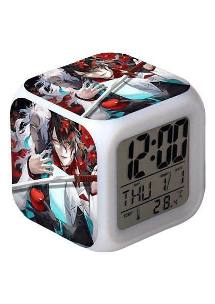 Anime Çalar Saat Tek Parça LED Kare Saat Zaman, Sıcaklık, Alarm, Tarih ile Dijital Çalar Saat (Yurt Dışından)