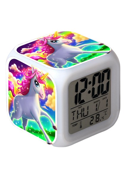 Unicorn Renkli Çalar Saat LED Kare Saat Zaman, Sıcaklık, Alarm, Tarih ile Dijital Çalar Saat (Yurt Dışından)