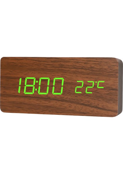 Retro Ahşap Çalar Saat Yaratıcı Dilsiz Öğrenci LED Işıklı Elektronik Saat Moda Ahşap Saat Oturma Odası Başucu Masa Saati (Kahverengi Ahşap Yeşil Işık) (Yurt Dışından)