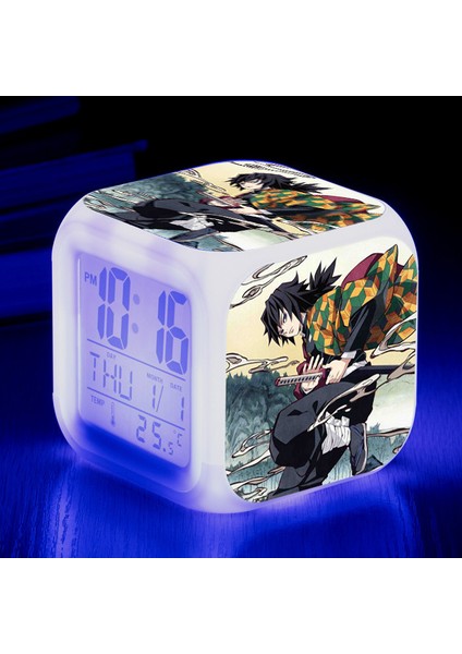 Anime Ghost Slayer Renkli Çalar Saat LED Kare Saat Zaman, Sıcaklık, Alarm, Tarih ile Dijital Çalar Saat (Yurt Dışından)