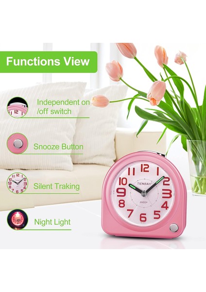 Analog Alarm Saati Ağır Uyuyanlar Için Pille Çalışan Yetişkinler Yatak Odaları Başucu Çocuklar Gençler Gece Işığıyla Geçmeyen Alarm Saatleri (Pembe) (Yurt Dışından)