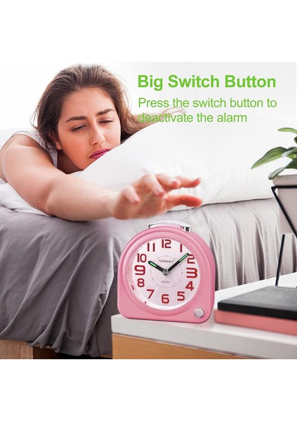 Analog Alarm Saati Ağır Uyuyanlar Için Pille Çalışan Yetişkinler Yatak Odaları Başucu Çocuklar Gençler Gece Işığıyla Geçmeyen Alarm Saatleri (Pembe) (Yurt Dışından)