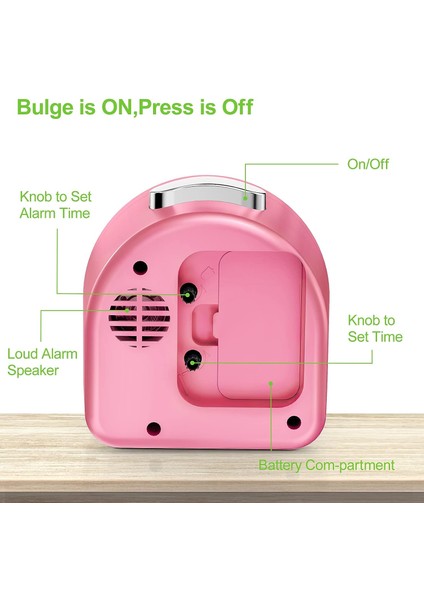Analog Alarm Saati Ağır Uyuyanlar Için Pille Çalışan Yetişkinler Yatak Odaları Başucu Çocuklar Gençler Gece Işığıyla Geçmeyen Alarm Saatleri (Pembe) (Yurt Dışından)