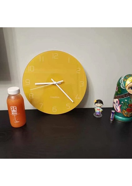Modern Duvar Saatleri Vintage Stil Yuvarlak Cam Duvar Saati, Mutfak Için Duvar Dekor Saatleri, Ofis, Retro Asılı Saat, Ev Dekorasyonu 12 Inç - Sarı (Yurt Dışından)