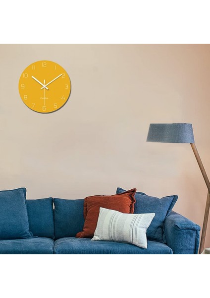 Modern Duvar Saatleri Vintage Stil Yuvarlak Cam Duvar Saati, Mutfak Için Duvar Dekor Saatleri, Ofis, Retro Asılı Saat, Ev Dekorasyonu 12 Inç - Sarı (Yurt Dışından)