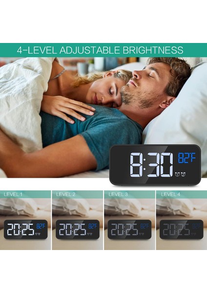 Dijital Çalar Saat, 6'' LED Ayna Elektronik Saat, Ses Kontrollü Masa Saati, Çift Alarm, Erteleme, 4 Ayarlanabilir Parlaklık, USB Şarj Bağlantı Noktası, Yatak Odası, Ofis, Çocuklar, (Yurt Dışından) modelleri