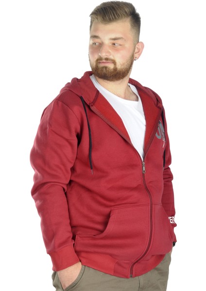 Erkek Sweat Kapşon Fermuarlı Keep On 22533 Bordo