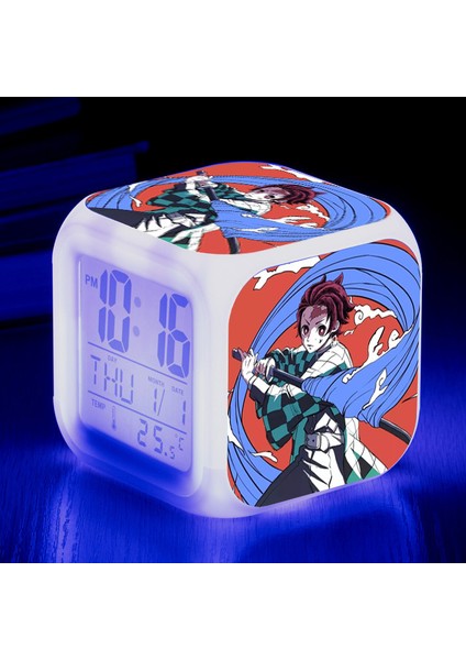 Anime Çalar Saat Tek Parça LED Kare Saat Zaman, Sıcaklık, Alarm, Tarih ile Dijital Çalar Saat (Yurt Dışından)