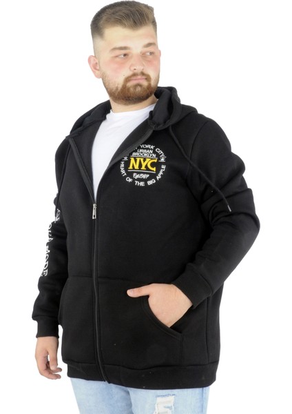 Erkek Sweat Kapşonlu Fermuarlı Nyc 22520 Siyah