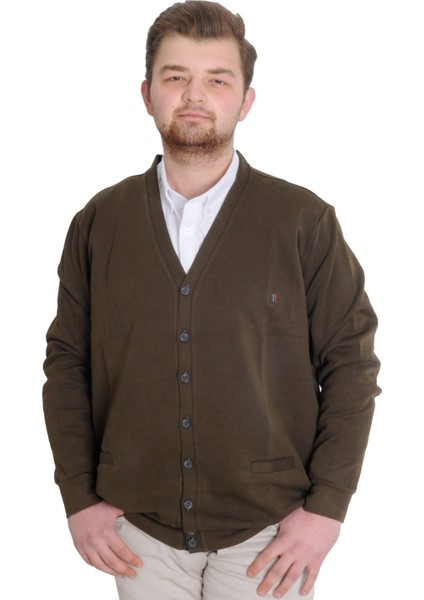 Büyük Beden Erkek Hırka Düğmeli Double Face 20551 Haki