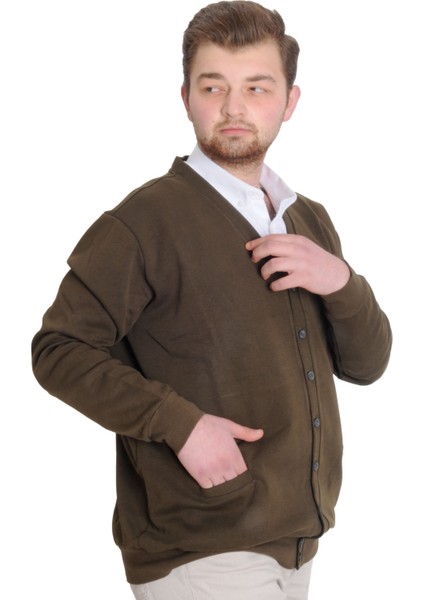 Büyük Beden Erkek Hırka Düğmeli Double Face 20551 Haki modelleri