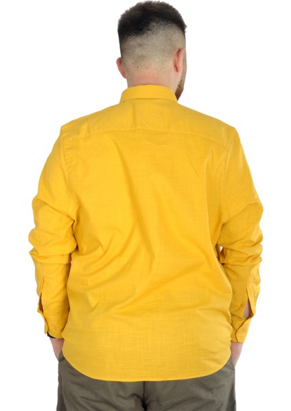 Büyük Beden Erkek Keten Cepli Gömlek 20386 Hardal fiyatları
