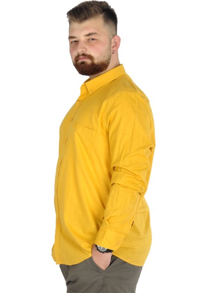 Büyük Beden Erkek Keten Cepli Gömlek 20386 Hardal modelleri