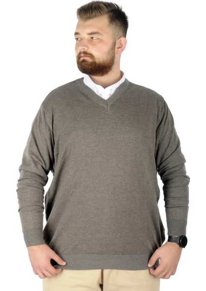 Büyük Beden Kazak V Yaka 22206 Sütlü Kahve modelleri