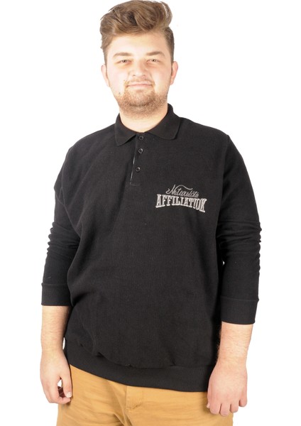 Erkek Sweat Polo Recycle Selanik Affiliation B20418 Siyah