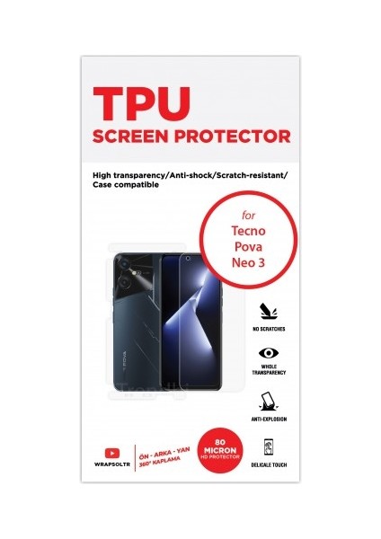 Tecno Pova Neo 3 Ön,arka ve Yan 360 Derece Full Body Koruyucu Tpu Film fiyatları