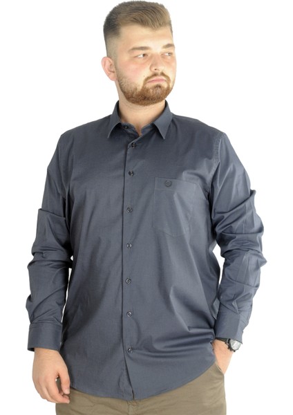 Büyük Beden Erkek Klasik Cepli Gömlek Likralı 20350 Antrasit