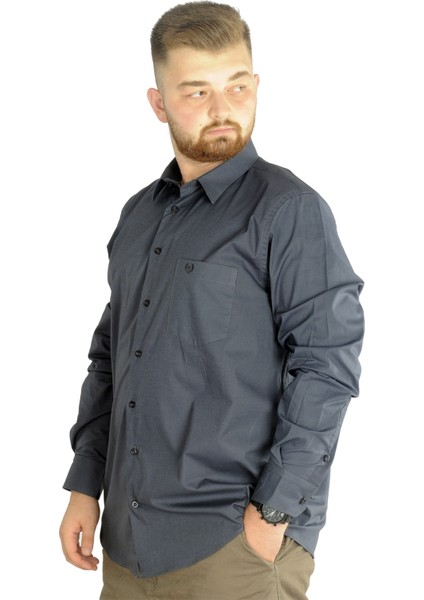 Büyük Beden Erkek Klasik Cepli Gömlek Likralı 20350 Antrasit fiyatları