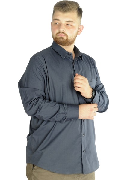 Büyük Beden Erkek Klasik Cepli Gömlek Likralı 20350 Antrasit modelleri