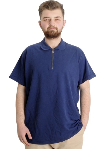 Mode Xl T-Shirt Polo Likralı Fermuarlı Yaka 21029 Indigo