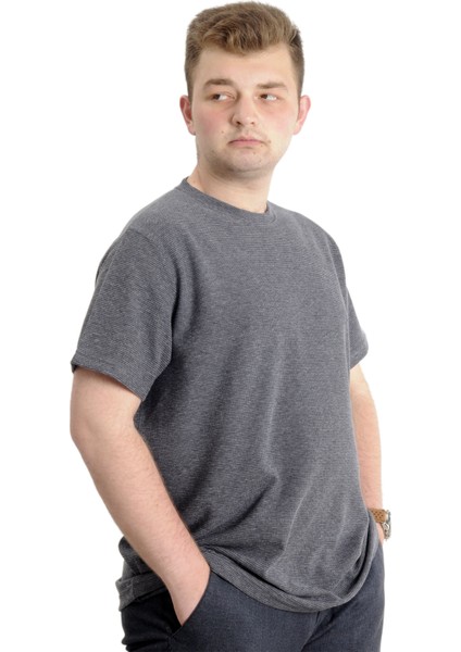 Büyük Beden Erkek T-Shirt Bisiklet Yaka Waffle 20033 Siyah modelleri