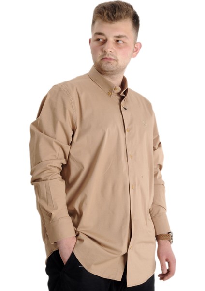 Büyük Beden Erkek Klasik Gömlek Likralı 20351 Kahverengi modelleri