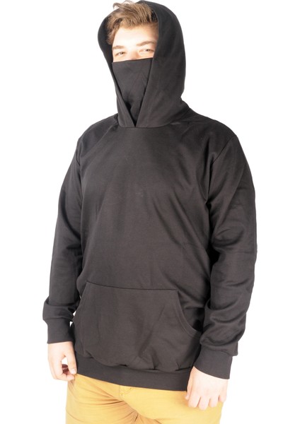 Büyük Beden Erkek Sweatshirt Arm Mask 21505 Siyah