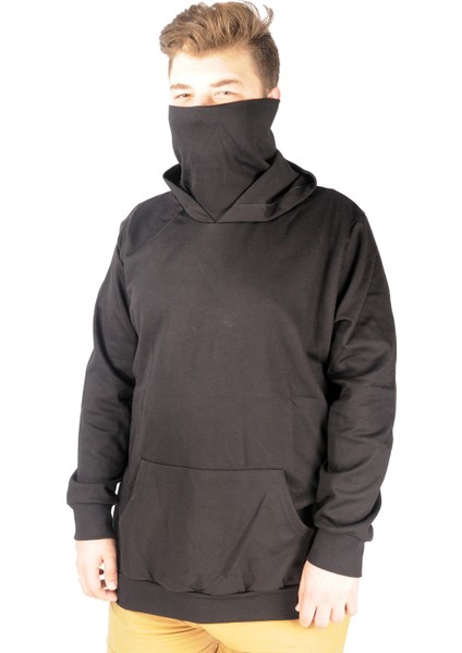Büyük Beden Erkek Sweatshirt Arm Mask 21505 Siyah
