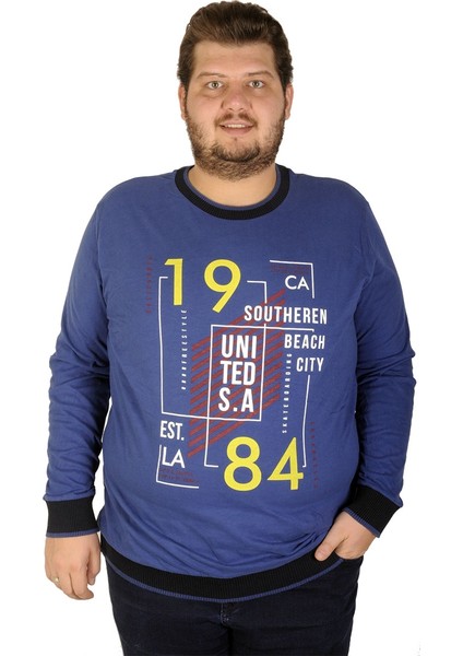Mode Xl Büyük Beden Erkek Sweatshirt Beach City 19136 Indigo