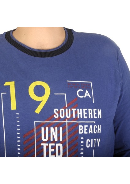 Mode Xl Büyük Beden Erkek Sweatshirt Beach City 19136 Indigo