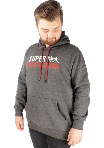 Büyük Beden Erkek Sweat Kapşon Super 21512 Antramelanj