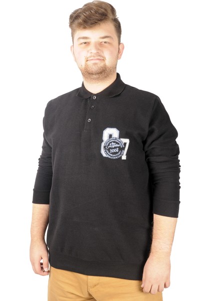 Erkek Sweat Polo Recycle Selanik Losangeles B20420 Siyah