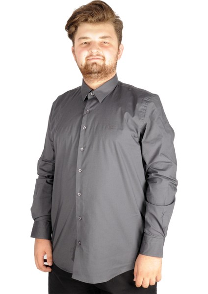 Büyük Beden Erkek Klasik Gömlek Likralı 20351 Füme