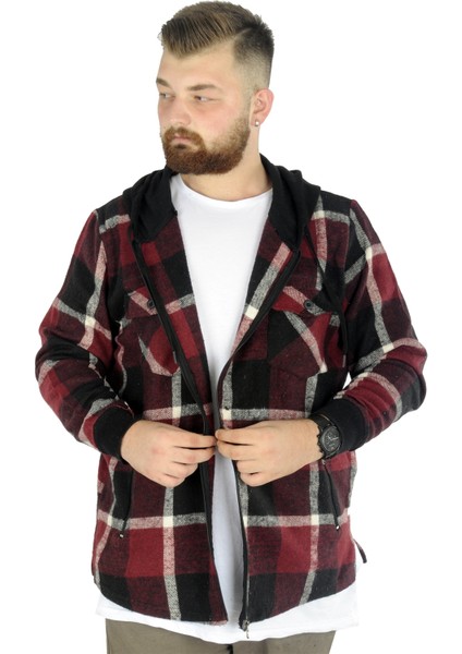 Erkek Sweat Fermuarlı Kapşonlu Kapak Cep Oduncu 21572 Mürdüm