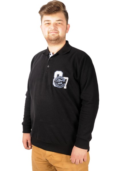 Erkek Sweat Polo Recycle Selanik Losangeles B20420 Siyah