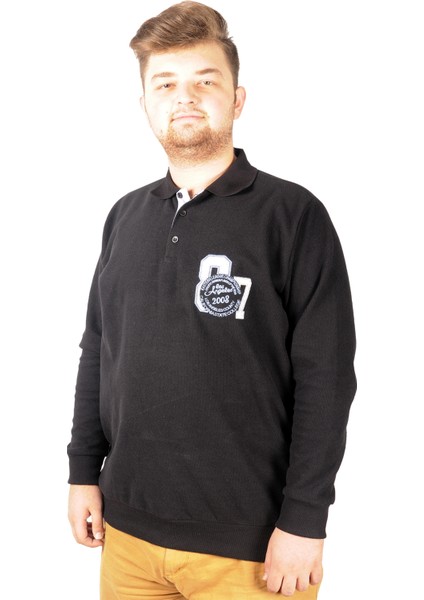 Erkek Sweat Polo Recycle Selanik Losangeles B20420 Siyah