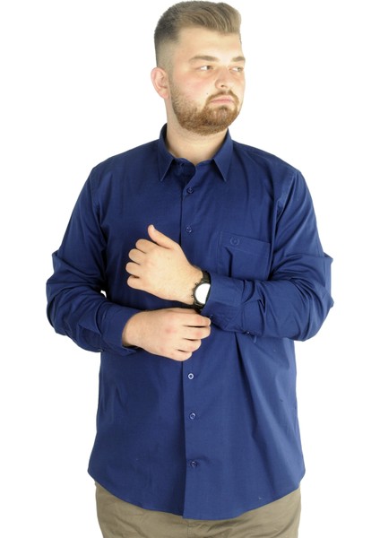 Büyük Beden Erkek Klasik Cepli Gömlek Likralı 20350 Indigo