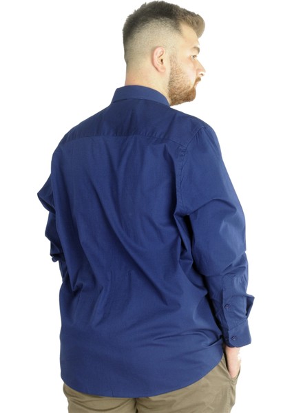 Büyük Beden Erkek Klasik Cepli Gömlek Likralı 20350 Indigo modelleri