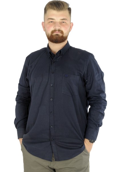 Büyük Beden Erkek Keten Cepli Gömlek 20386 Lacivert