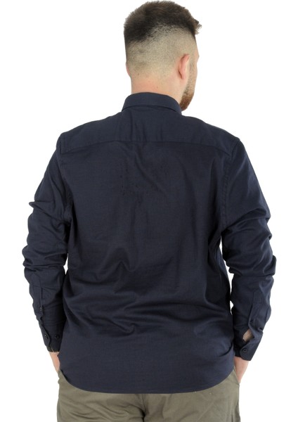 Büyük Beden Erkek Keten Cepli Gömlek 20386 Lacivert fiyatları