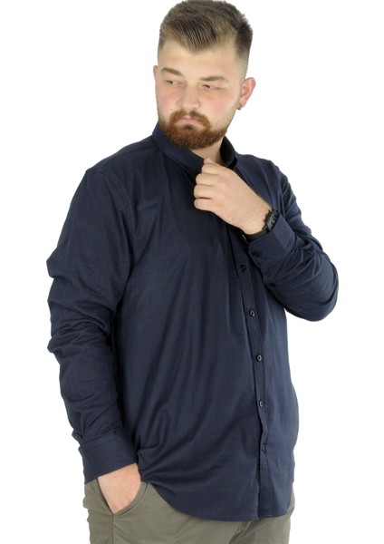 Büyük Beden Erkek Keten Cepli Gömlek 20386 Lacivert modelleri