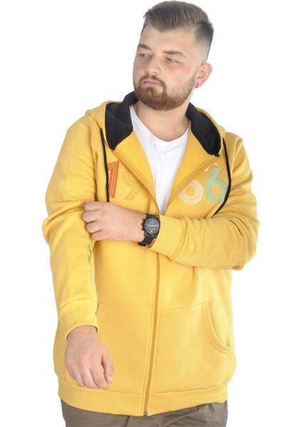 Erkek Sweat Kapşonlu Fermuarlı Vintage 22537 Hardal
