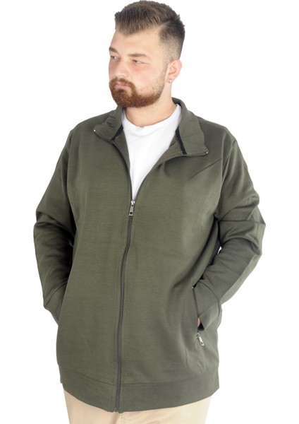 Buyuk Beden Erkek Hırka Fermuarlı Stell Dik Yaka 20571 Haki