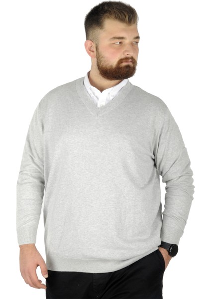 Büyük Beden Erkek Kazak V Yaka Gri Renk Günlük Kullanım İçin 2023 Sonbahar Kış