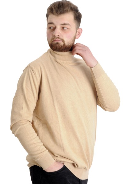 Büyük Beden Erkek Kazak Balıkçı Yaka 22205 Bej