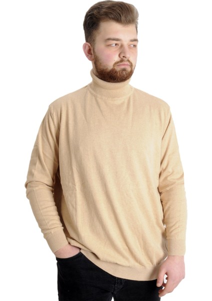 Büyük Beden Erkek Kazak Balıkçı Yaka 22205 Bej modelleri