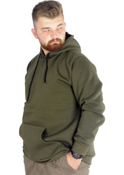 Erkek Sweatshirt Kapşonlu Pocket Basic 20562 Haki